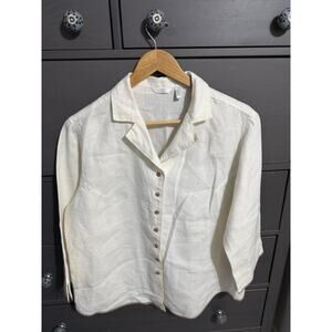 Kleen Women's Beige L Brown Trim Heavy Linen Tunic Top Lagenlook EUC